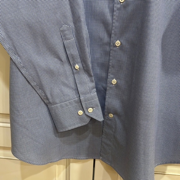 PETER MILLAR BLUE & WHITE LONG SLEEVE BUTTON UP COTTON SHIRT SIZE 17.5 LONG - Picture 2 of 7